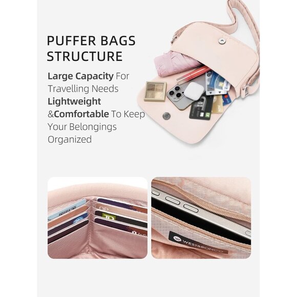 Small Nylon Puffer Crossbody Bag Women Compact Water-Resistant Stylish - Picture 4 of 8